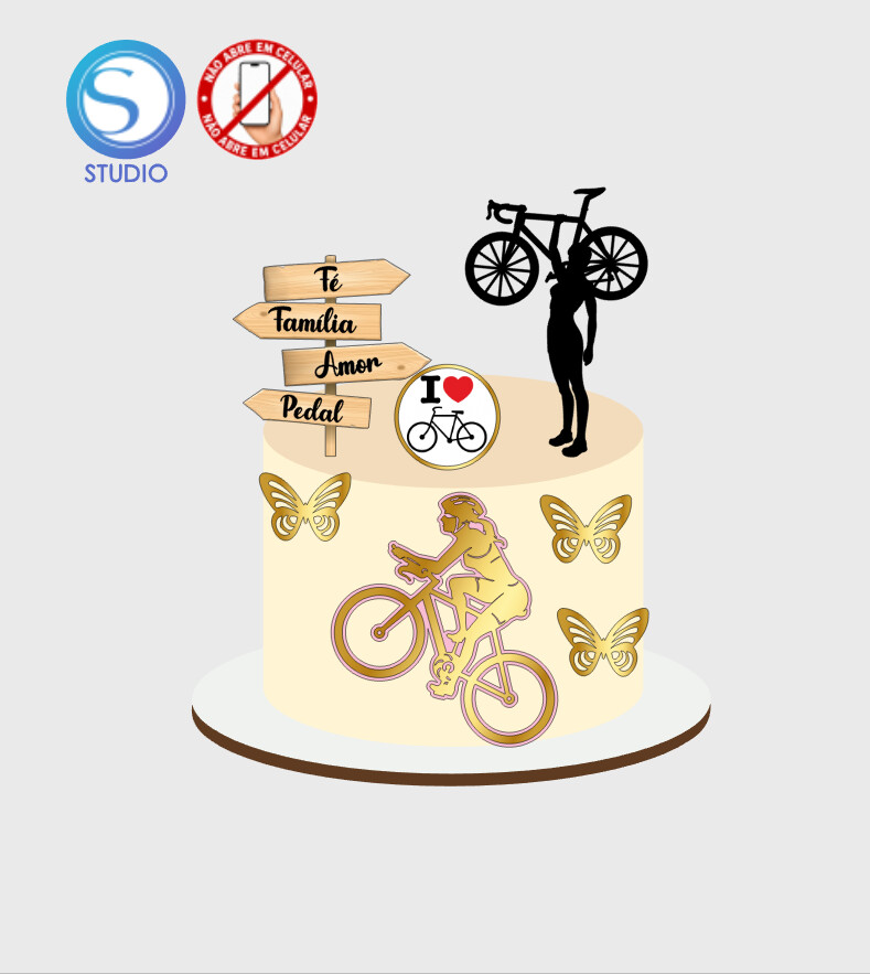 4695 - Arquivo Topo de Bolo Cicilista Bicicleta Mulher