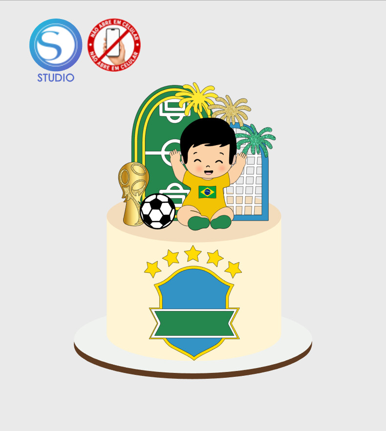4701 - Arquivo Topo de Bolo Copa do Mundo Brasil Menino Baby