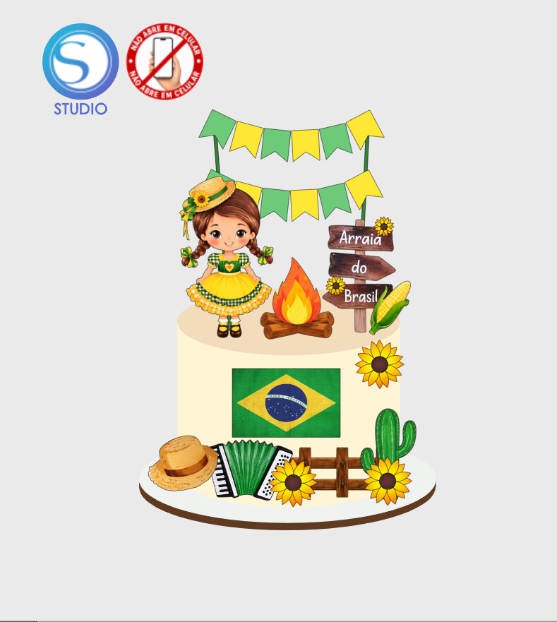 4716- Arquivo Topo de Bolo Junino Arraiá Copa do Mundo Menina