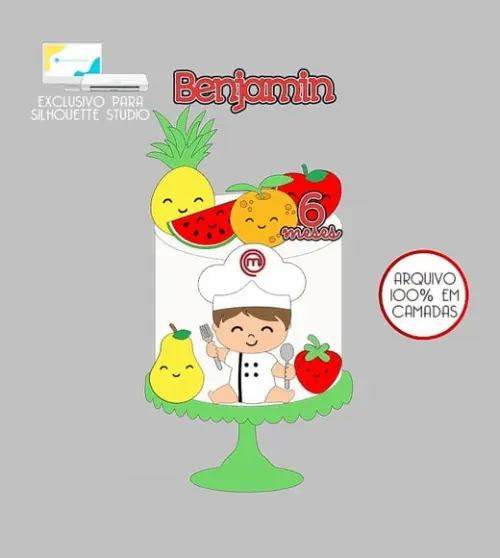 100 - Arquivo Topo de Bolo Frutinhas Masterchef