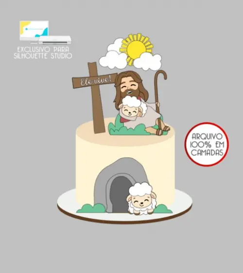 1007 - Arquivo Topo de Bolo Jesus Páscoa Cristã