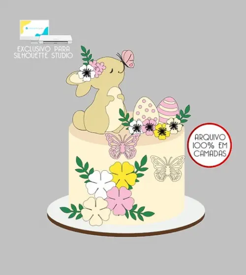 1020 - Arquivo Topo de Bolo Coelho da Páscoa