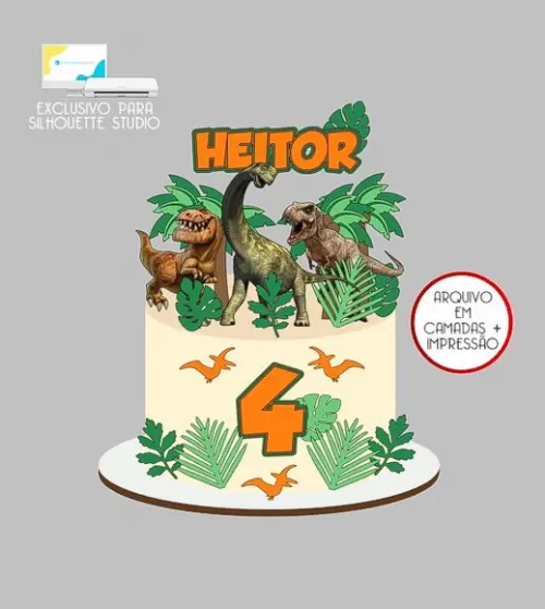 1035 - Arquivo Topo de Bolo Dinossauro Jurassic Park