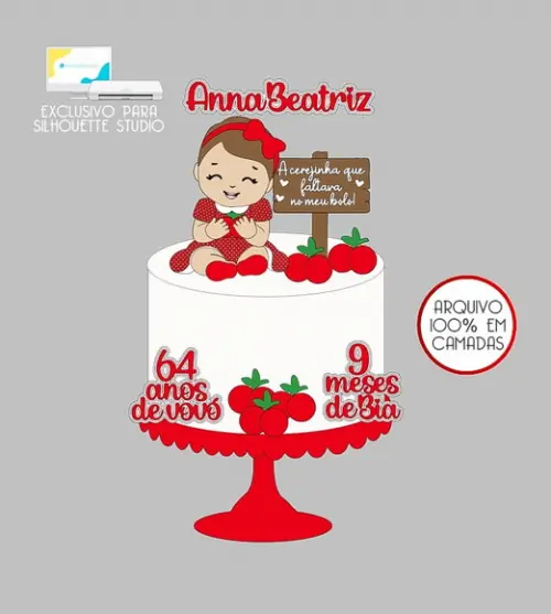 104 - Arquivo Topo de Bolo Cerejinha Menina