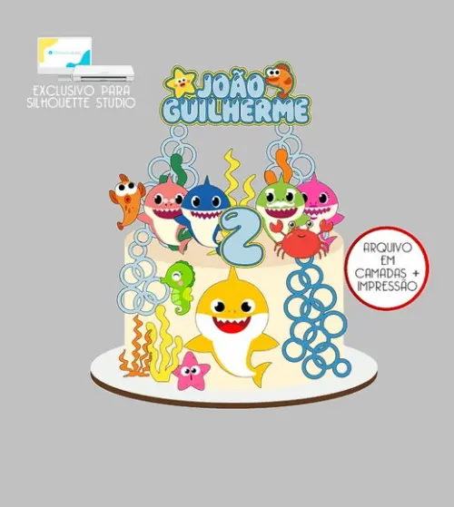 1050 - Arquivo Topo de Bolo Baby Shark