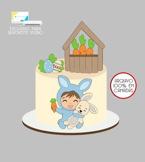 1059 - Arquivo Topo de Bolo Coelho da Páscoa Menino Baby