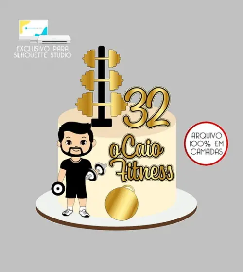 1069 - Arquivo Topo de Bolo Academia Fitness Homem