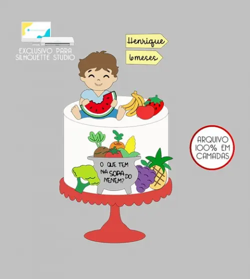 108 - Arquivo Topo de Bolo Frutinhas Frutas