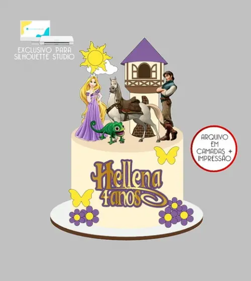 1080 - Arquivo Topo de Bolo Rapunzel Castelo 3d