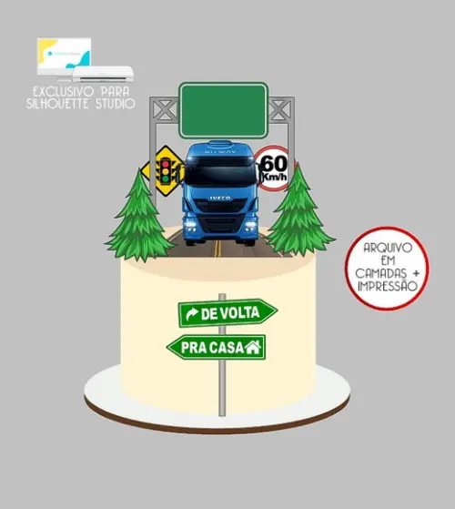 1107 - Arquivo Topo de Bolo Caminhão Carreta