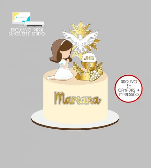 1113 - Arquivo Topo de Bolo Primeira Eucaristia Menina