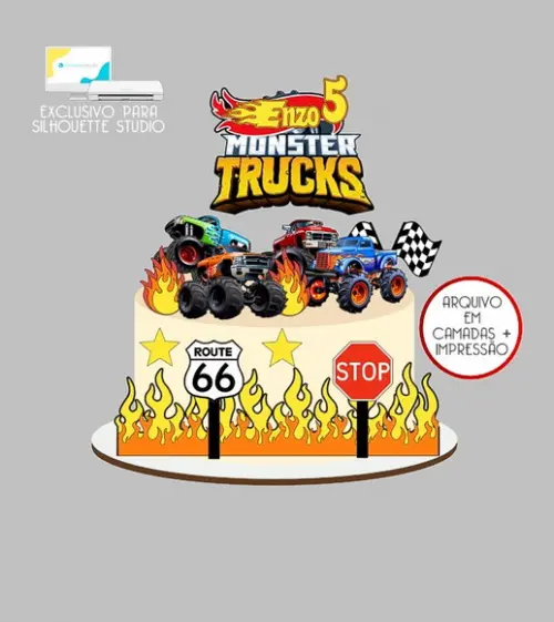 1120 - Arquivo Topo de Bolo Hotwheels Monster Truck