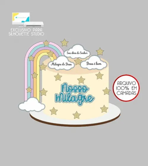 1121 - Arquivo Topo de Bolo Chuva de Benção Nosso Milagre
