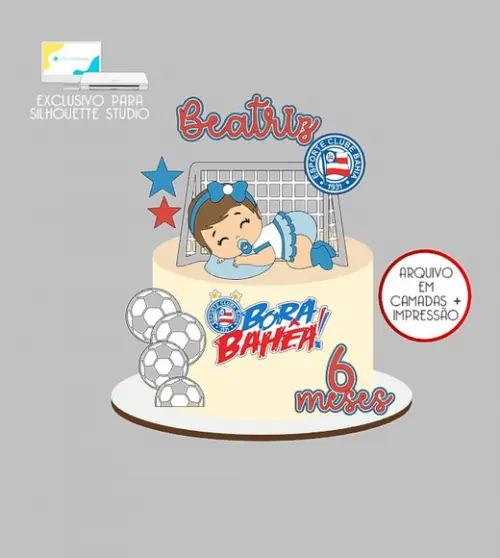 1139 - Arquivo Topo de Bolo Futebol Bahia Menina Baby