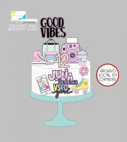 116 - Arquivo Topo de Bolo Good Vibes Vsco Girl