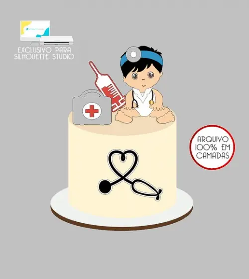 1196 - Arquivo Topo de Bolo Médico Baby Menino