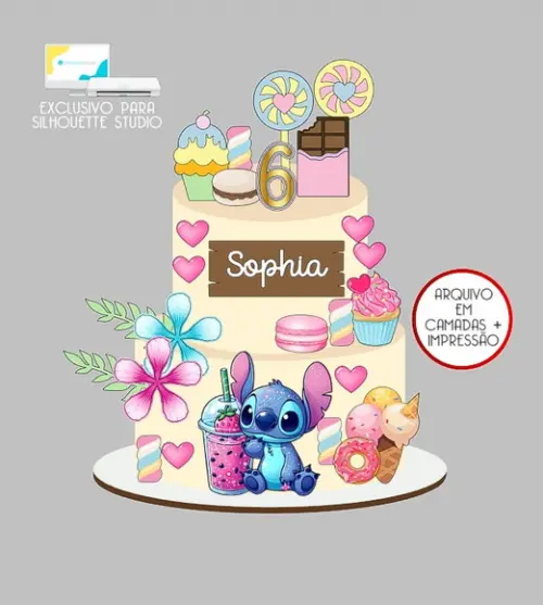 1192 - Arquivo Topo de Bolo Stitch Sorvetes Doces
