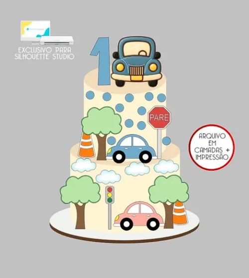 1211 - Arquivo Topo de Bolo Carrinhos