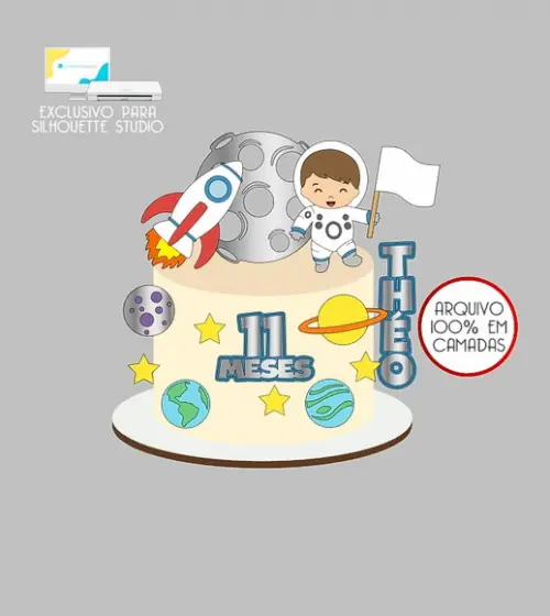 1218 - Arquivo Topo de Bolo Astronauta Planetas