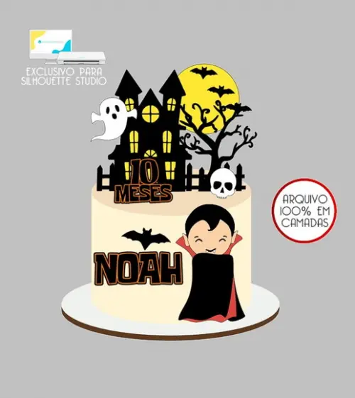 124 - Arquivo Topo de Bolo Halloween Vampiro Drácula