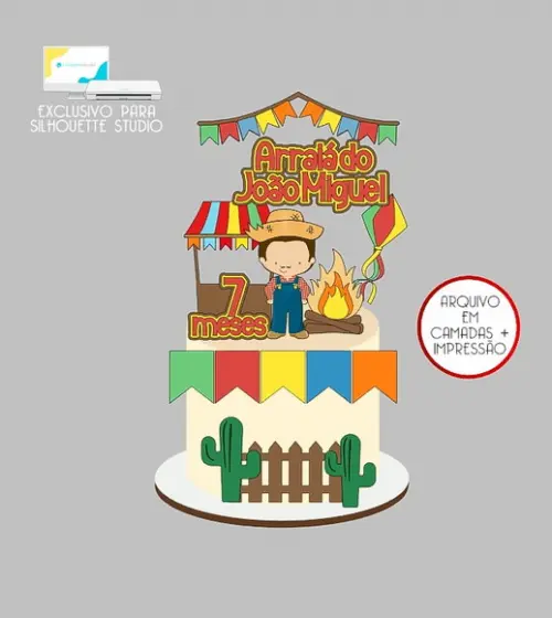 1246 - Arquivo Topo de Bolo Junino Arraiá Menino