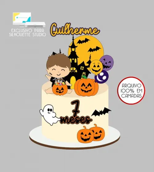 125 - Arquivo Topo de Bolo Halloween Menino Baby