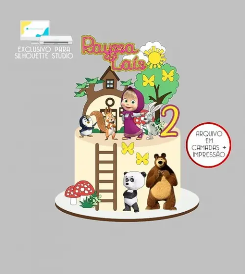 1255 - Arquivo Topo de Bolo Masha e o Urso