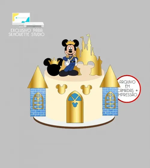 1253 - Arquivo Topo de Bolo Mickey Realeza Castelo 3d