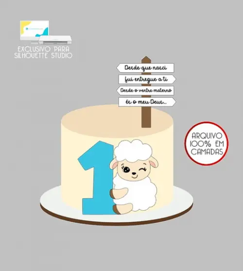 1264 - Arquivo Topo de Bolo Ovelha Ovelhinha
