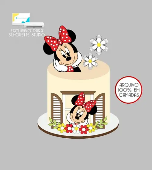 1290 - Arquivo Topo de Bolo Minnie Vermelha