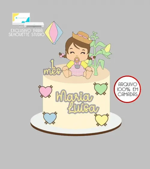 1295 - Arquivo Topo de Bolo Junino Arraiá Menina