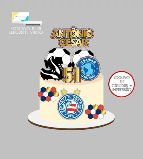 1305 - Arquivo Topo de Bolo Futebol Bahia Bola 3d