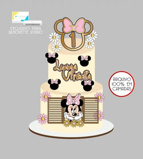 1308 - Arquivo Topo de Bolo Minnie Rosa