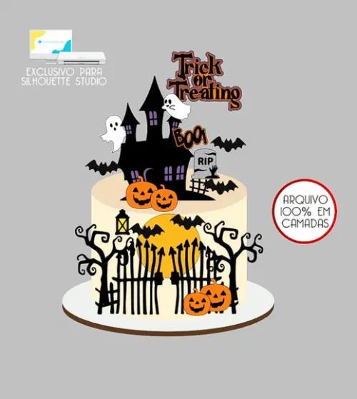 131 - Arquivo Topo de Bolo Halloween Trick Or Treating
