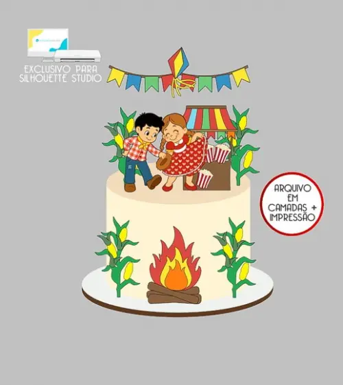 1316 - Arquivo Topo de Bolo Junino Arraiá Casal Caipira