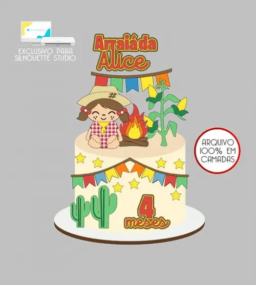 1319 - Arquivo Topo de Bolo Junino Arraiá Menina
