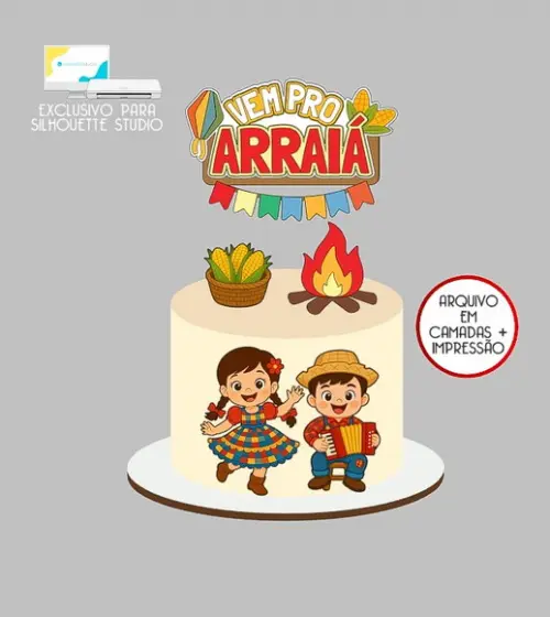 1321 - Arquivo Topo de Bolo Junino Arraiá Casal Caipira
