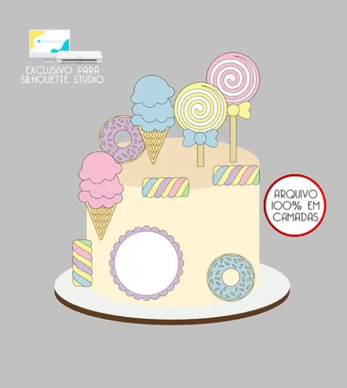 1328 - Arquivo Topo de Bolo Doces Sorvete Pirulito