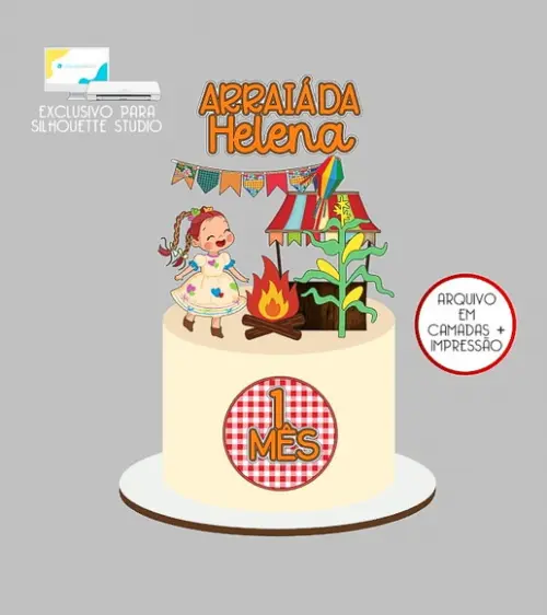 1341 - Arquivo Topo de Bolo Junino Arraiá Menina