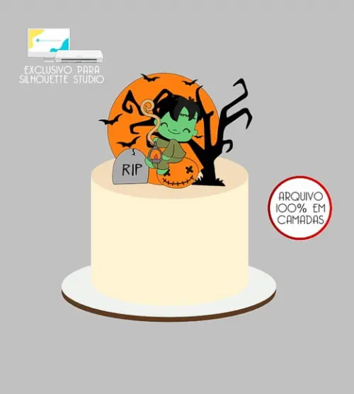 135 - Arquivo Topo de Bolo Halloween Frankenstein