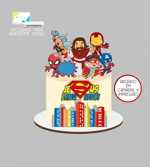 1353 - Arquivo Topo de Bolo Jesus É Meu Herói