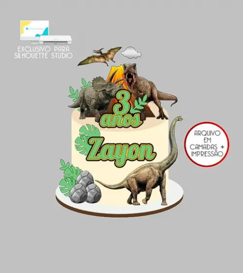 1364 - Arquivo Topo de Bolo Dinossauro Jurassic Park