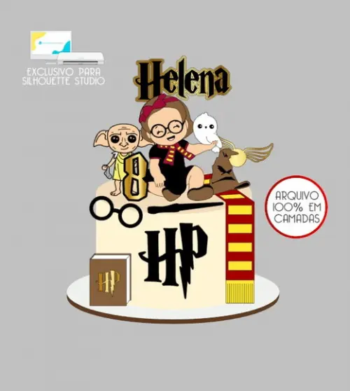 138 - Arquivo Topo de Bolo Harry Potter Menina Hermione