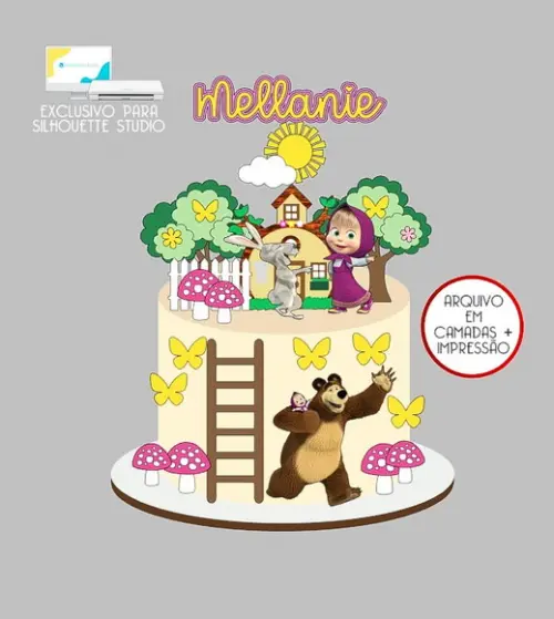 1387 - Arquivo Topo de Bolo Masha e o Urso
