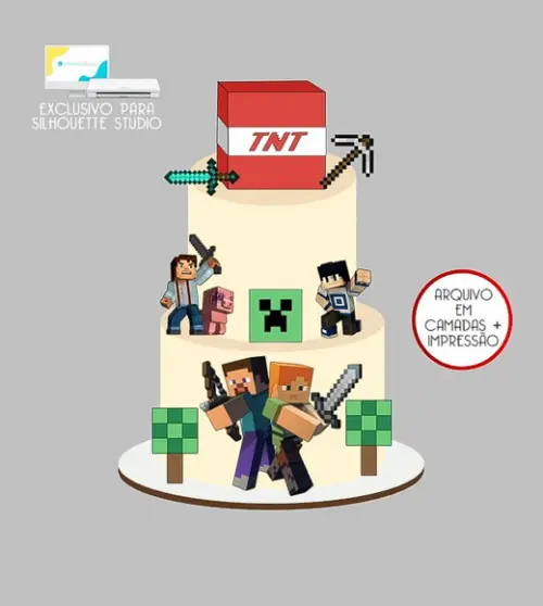 1386 - Arquivo Topo de Bolo Minecraft Tnt 3d