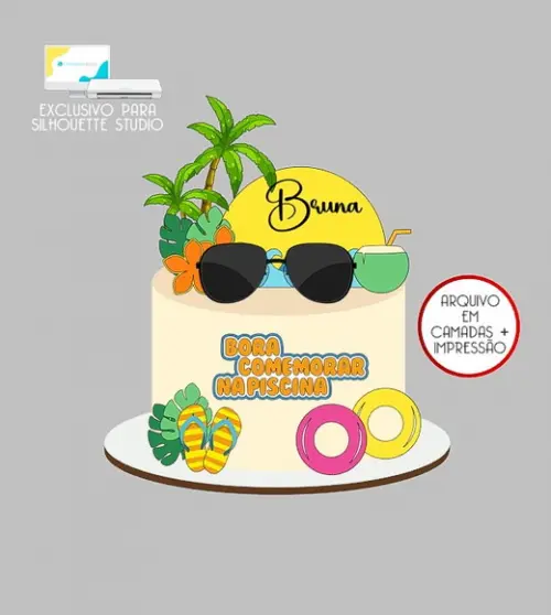 1405 - Arquivo Topo de Bolo Praia Piscina