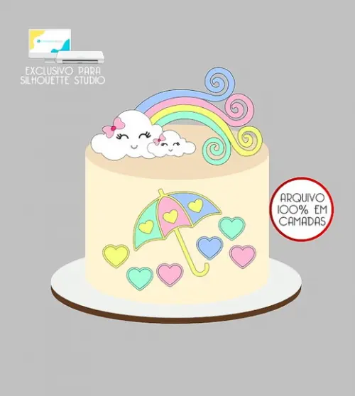 1420 - Arquivo Topo de Bolo Chuva de Amor Arco-íris