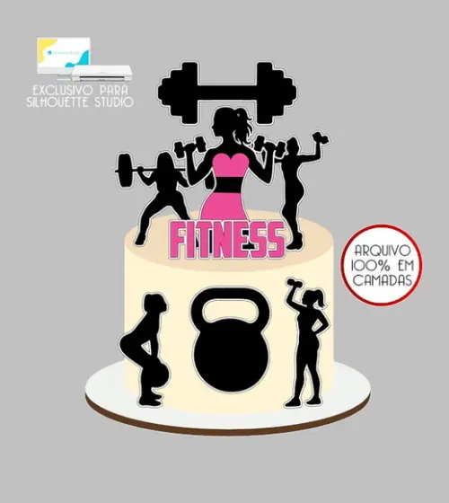 1421 - Arquivo Topo de Bolo Academia Fitness Mulher