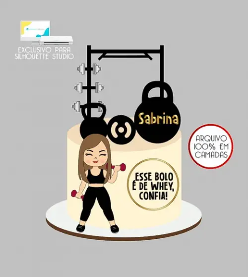 1429 - Arquivo Topo de Bolo Academia Fitness Mulher