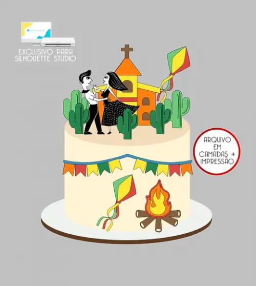 1445 - Arquivo Topo de Bolo Junino Arraiá Casal Caipira